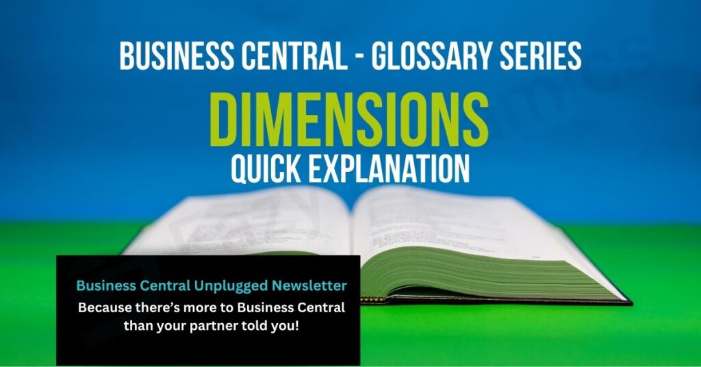 Open book with the words 'Dimensions - Quick Explanation' as part of the Microsoft Glosaary series