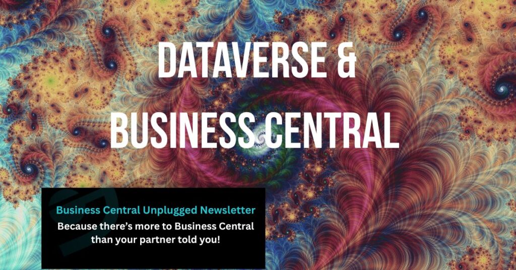 Image of swirling geometric patterned background with the text Dataverse and Business Central