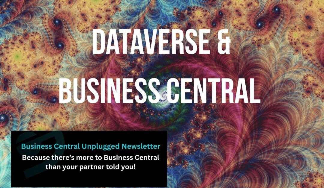Image of swirling geometric patterned background with the text Dataverse and Business Central