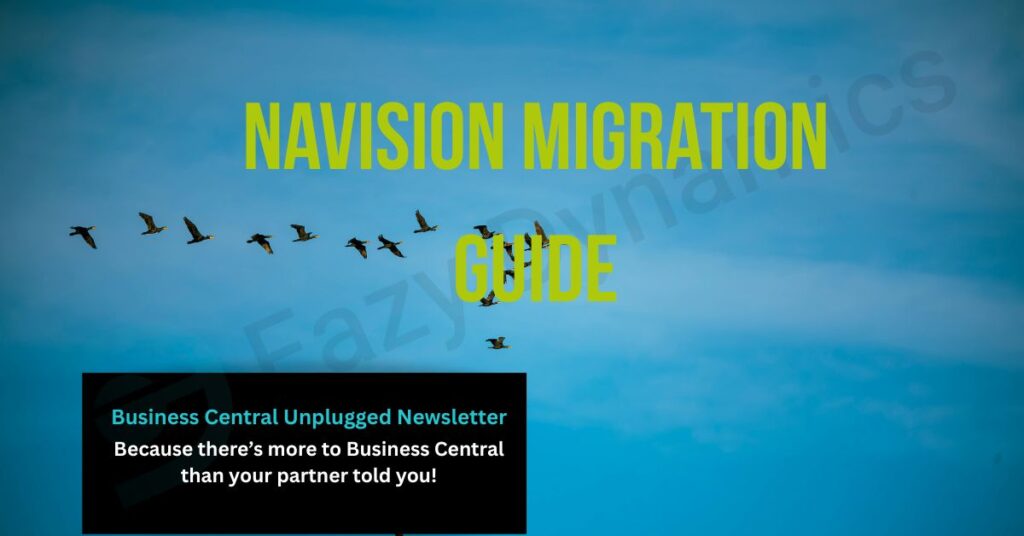 A collection of bird flying a V formation with overlay text 'Navision Migration Guide'