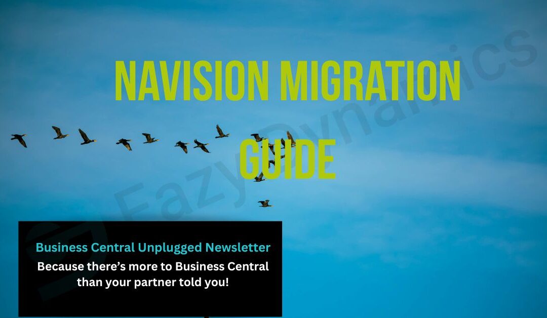 A collection of bird flying a V formation with overlay text 'Navision Migration Guide'